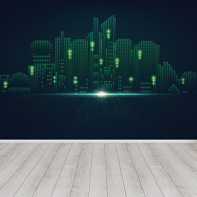 Contemporary City Building Mural Soft Color Stain-Proofing Wall Art for Dining Room