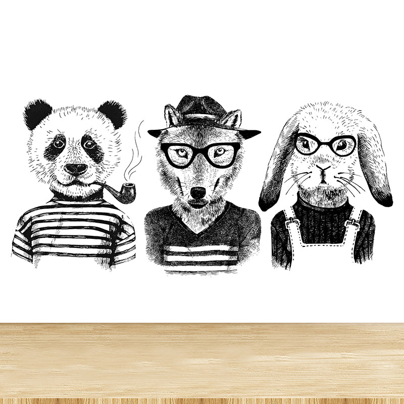 Illustration Animal Portrait Mural Wallpaper Large Wall Art for Boys Bedroom, Custom Print