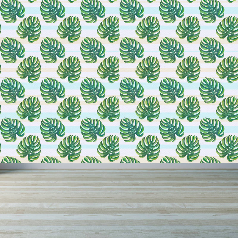 Stain-Proof Leaves Print Mural Tropical Non-Woven Wall Art, Custom Size Available