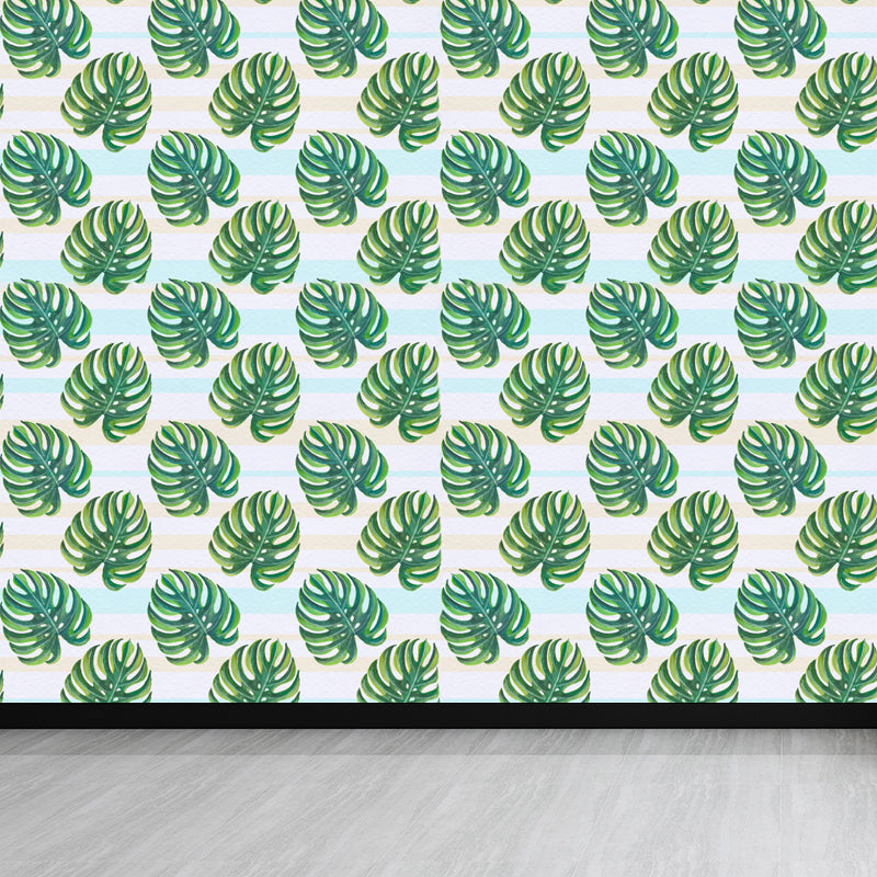 Stain-Proof Leaves Print Mural Tropical Non-Woven Wall Art, Custom Size Available