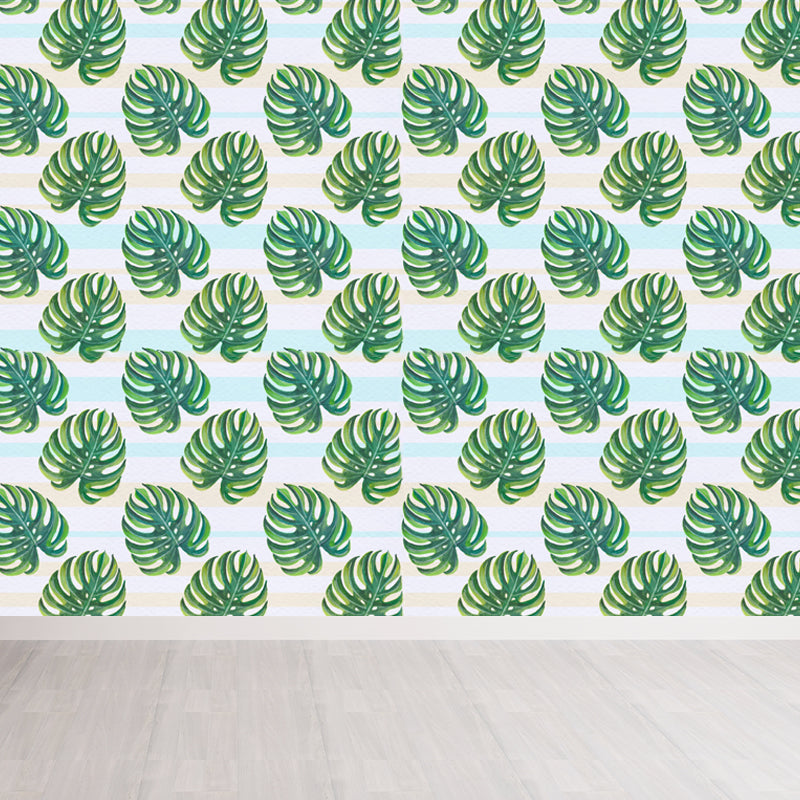 Stain-Proof Leaves Print Mural Tropical Non-Woven Wall Art, Custom Size Available