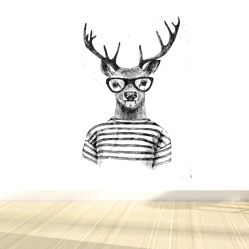 Nordic Animal Gentleman Mural Non-Woven Washable Pastel Wall Covering for Boys Room