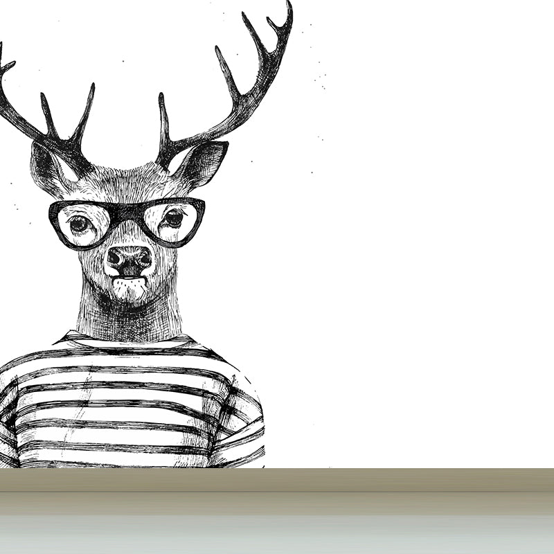 Nordic Animal Gentleman Mural Non-Woven Washable Pastel Wall Covering for Boys Room