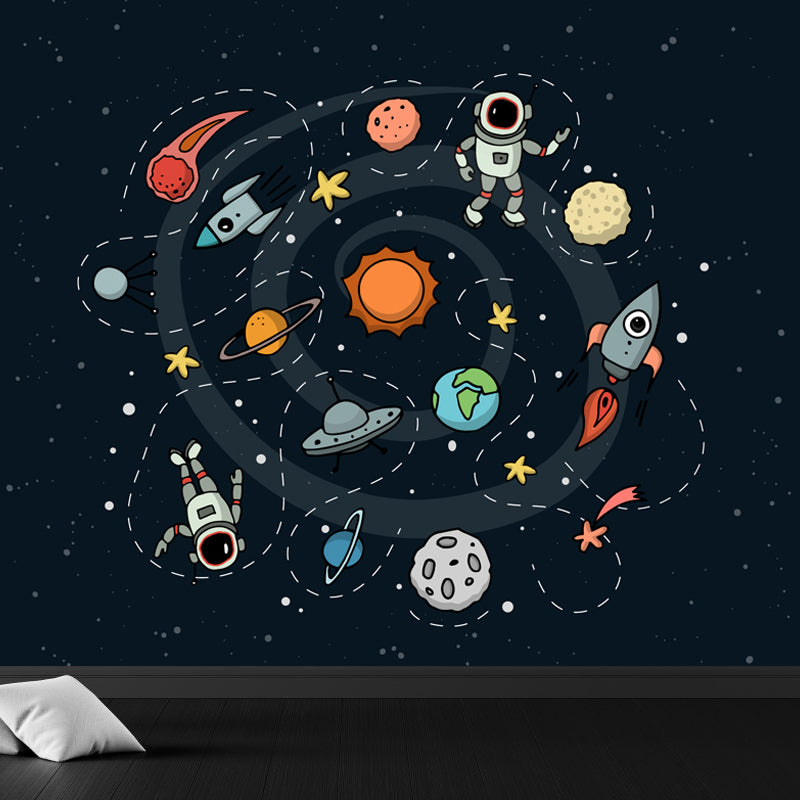 Pastel Color Spaceship Scenery Mural Stain-Proofing Wall Covering for Living Room