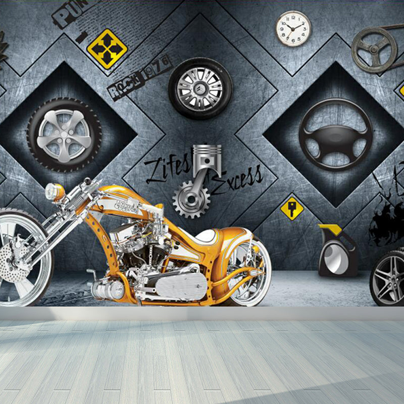 Steampunk Metal Wall Paper Mural for Boys Bedroom Customized Wall Art in Dark Color