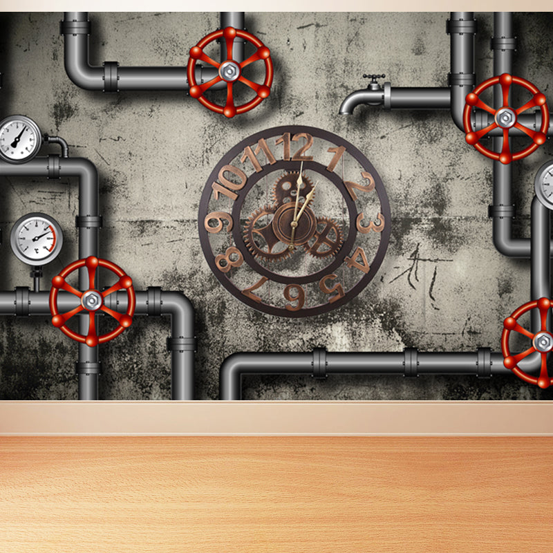 Steampunk Metal Wall Paper Mural for Boys Bedroom Customized Wall Art in Dark Color