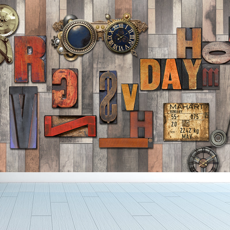 Steampunk Metal Wall Paper Mural for Boys Bedroom Customized Wall Art in Dark Color