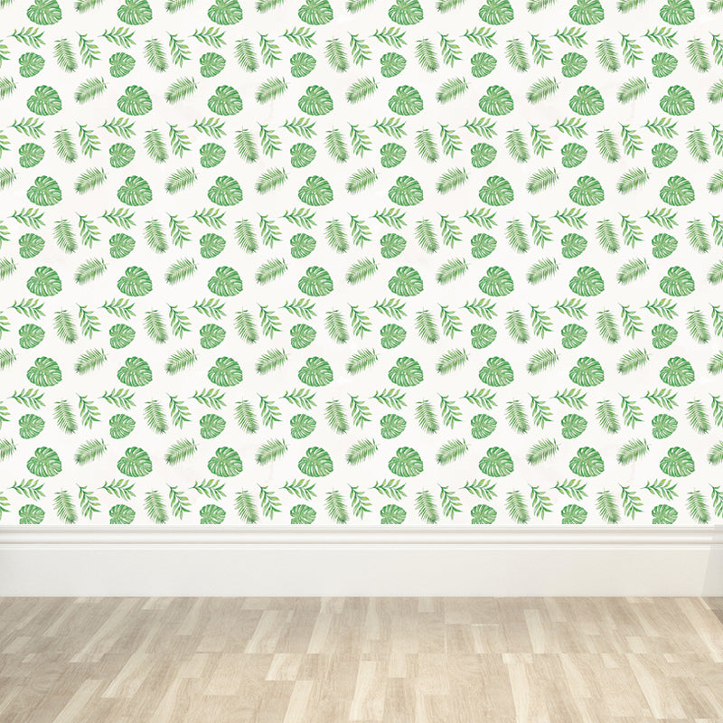 Tropical Leaves Pattern Wall Mural Non-Woven Textured Stain-Proof Soft Color Wall Art for Bedroom