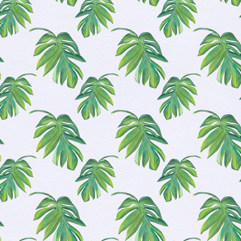 Tropical Leaves Pattern Wall Mural Non-Woven Textured Stain-Proof Soft Color Wall Art for Bedroom