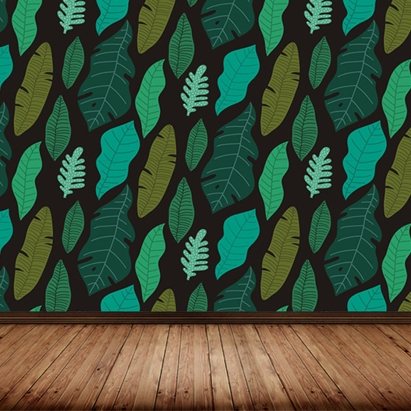 Leaves Print Mural Decals Tropical Non-Woven Textured Wall Covering in Pastel Color