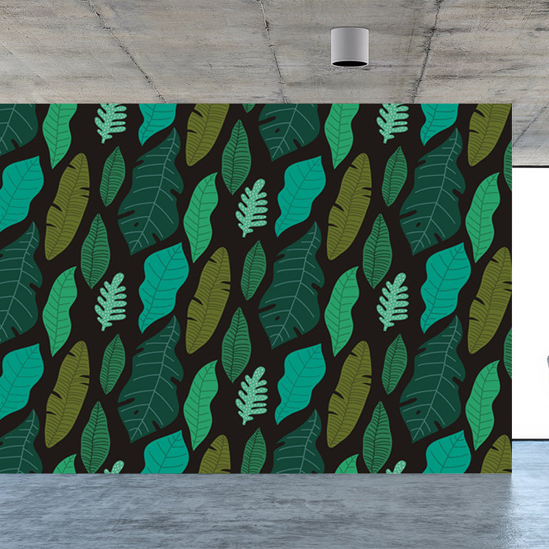 Leaves Print Mural Decals Tropical Non-Woven Textured Wall Covering in Pastel Color
