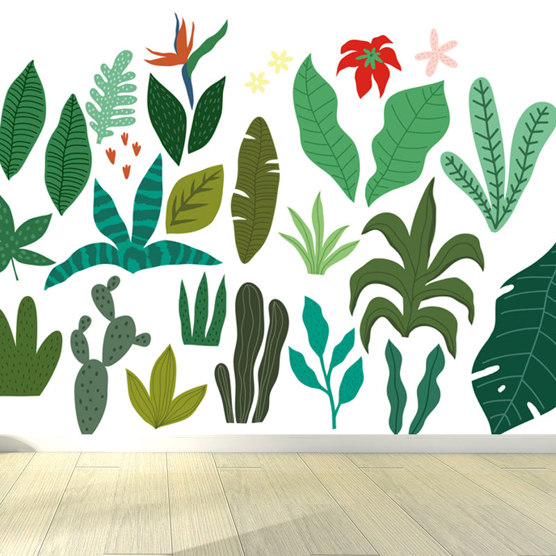 Leaves Print Mural Decals Tropical Non-Woven Textured Wall Covering in Pastel Color