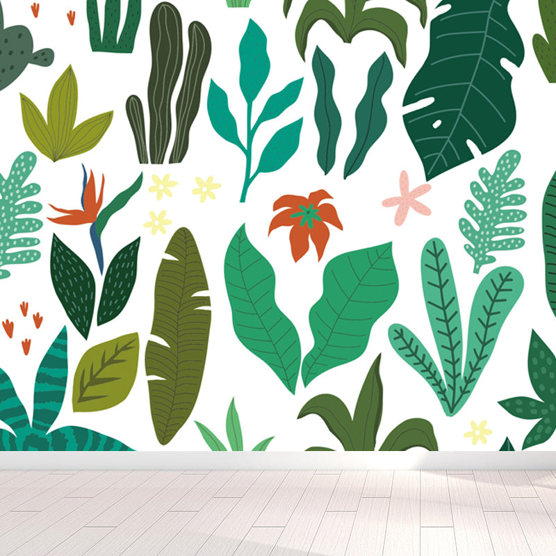 Leaves Print Mural Decals Tropical Non-Woven Textured Wall Covering in Pastel Color
