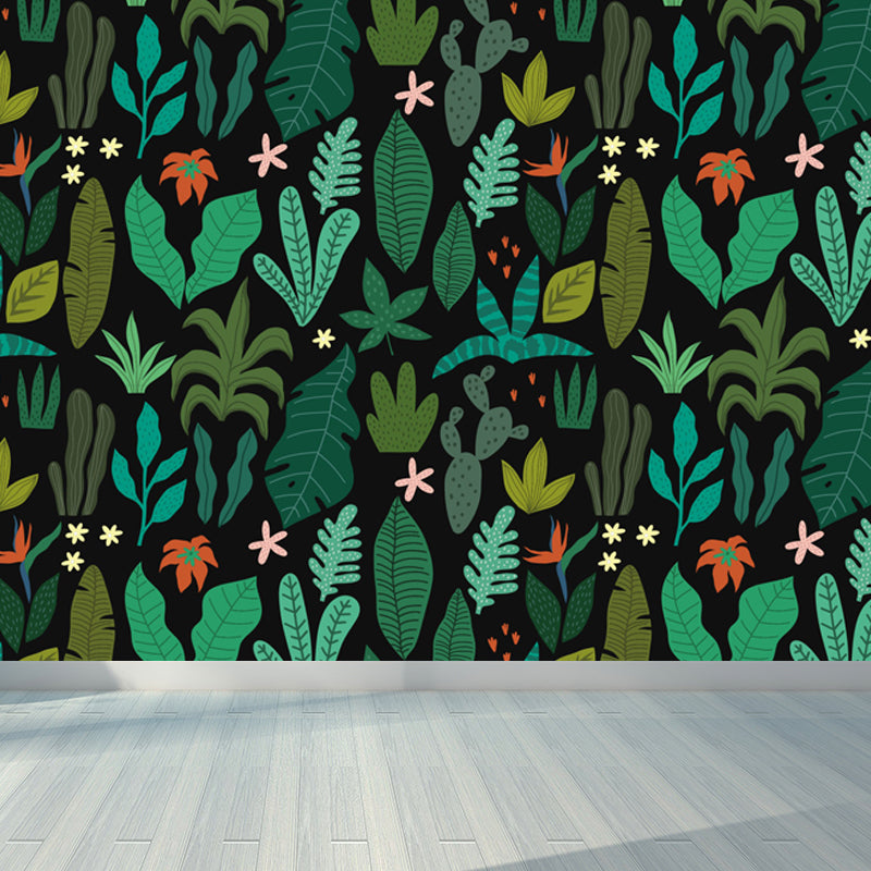 Leaves Print Mural Decals Tropical Non-Woven Textured Wall Covering in Pastel Color