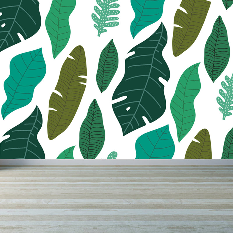 Leaves Print Mural Decals Tropical Non-Woven Textured Wall Covering in Pastel Color