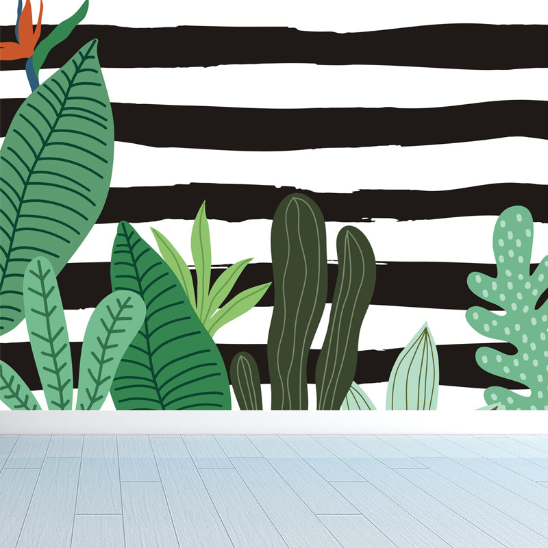 Botanical Print Mural Decal Tropical Non-Woven Textured Wall Covering in Soft Color