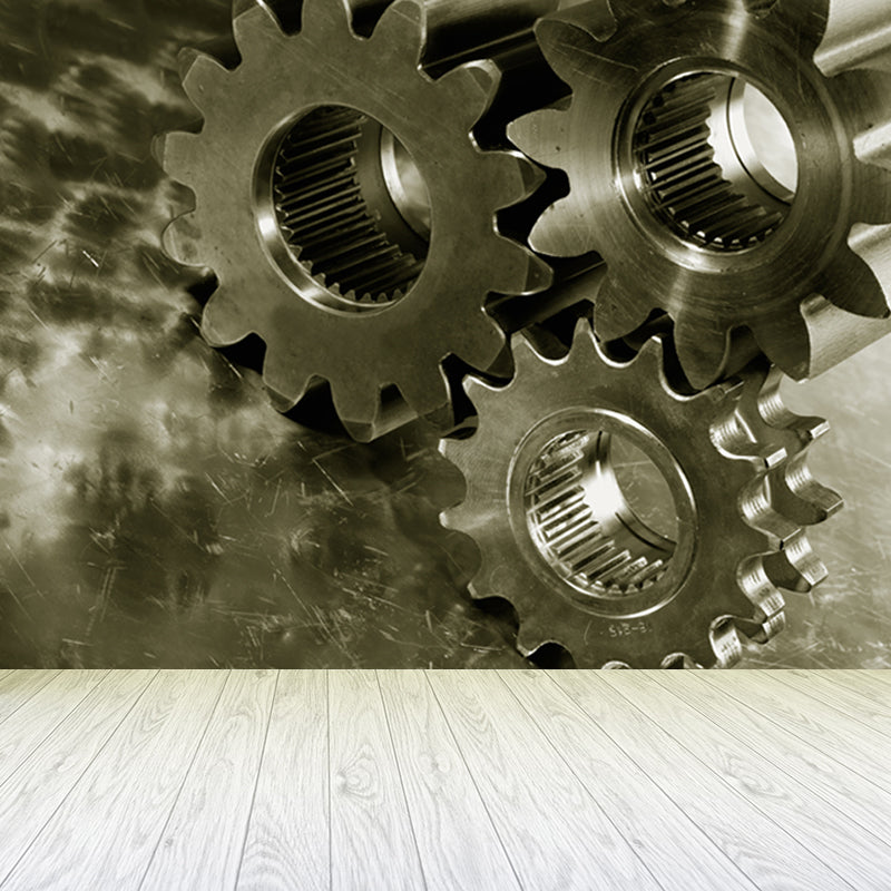 Photography Metal Gear Mural Wallpaper for Study Room, Pastel Color, Made to Measure