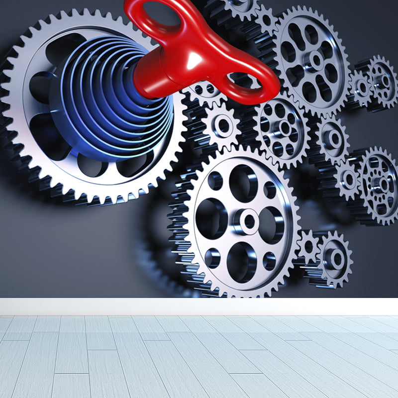 Photography Metal Gear Mural Wallpaper for Study Room, Pastel Color, Made to Measure