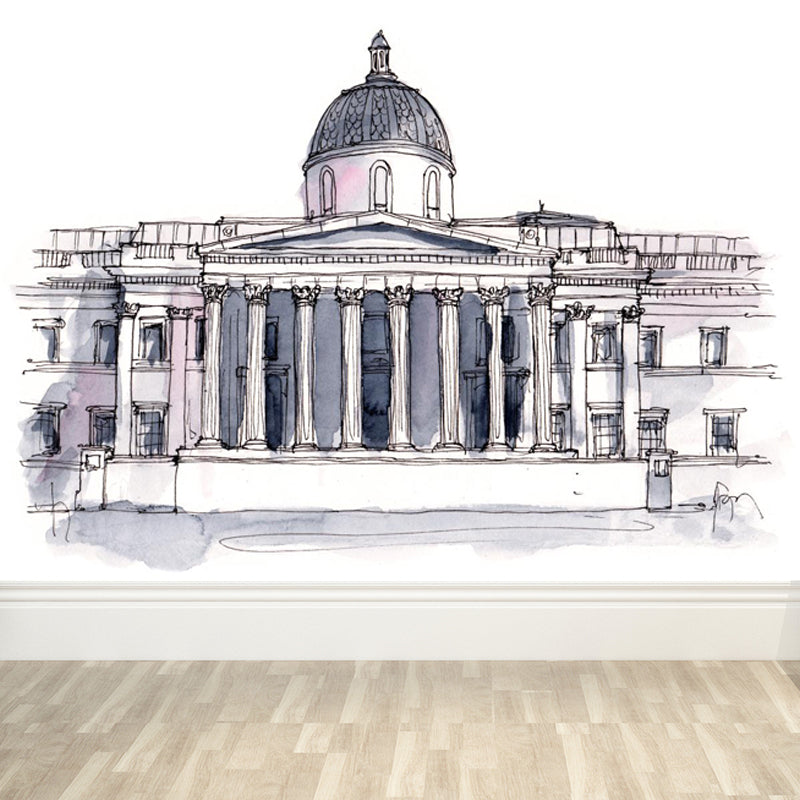 Stain Resistant Architecture View Mural Non-Woven Contemporary Wall Covering for Kitchen