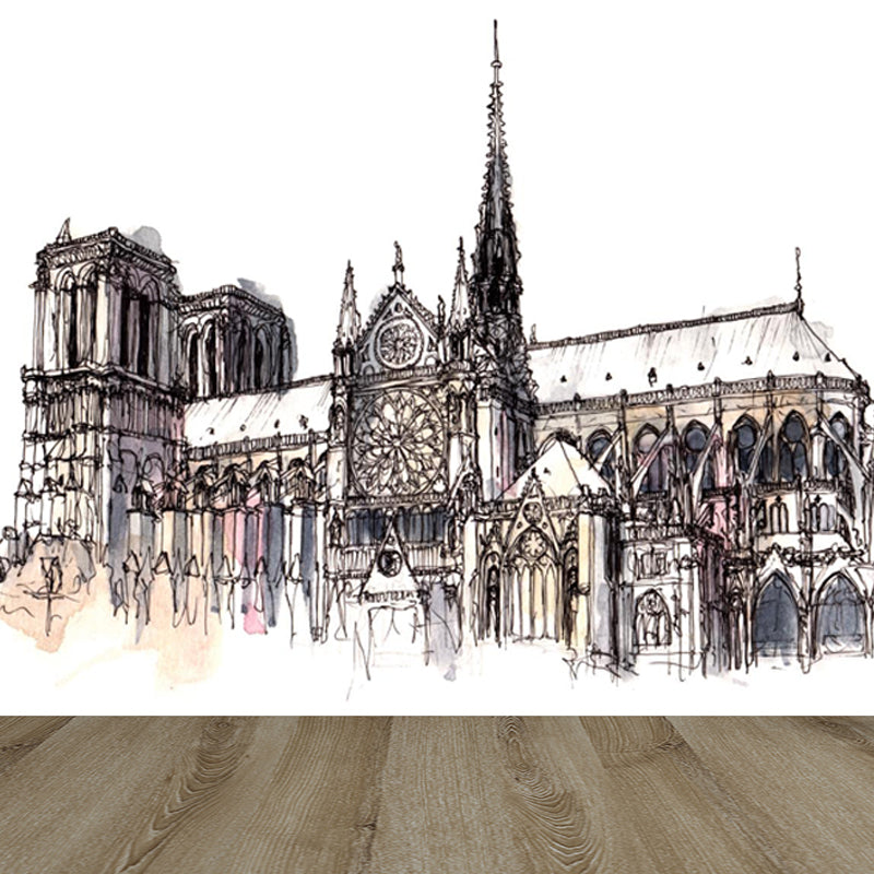 Stain Resistant Architecture View Mural Non-Woven Contemporary Wall Covering for Kitchen