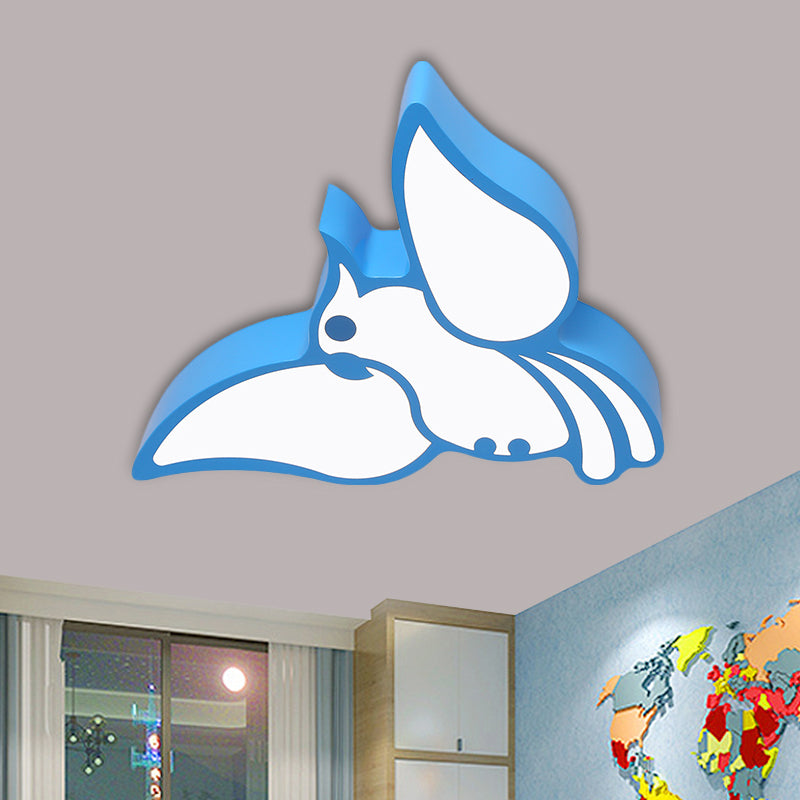 Acrylic Flying Parrot Flush Light Children Style Red/Pink/Blue LED Flush Mount Ceiling Fixture