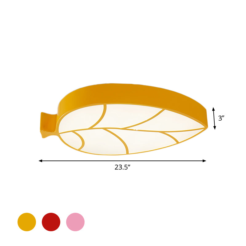 Children LED Flush Mount Fixture with Acrylic Shade Red/Pink/Yellow Leaf-Like Ceiling Lighting in Warm/White Light