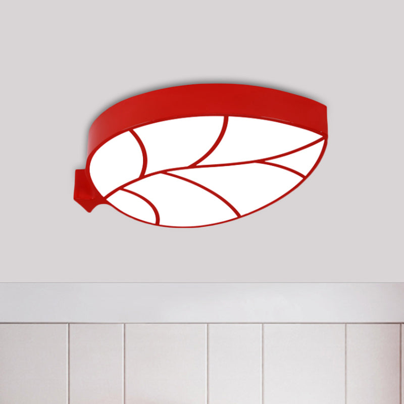 Children LED Flush Mount Fixture with Acrylic Shade Red/Pink/Yellow Leaf-Like Ceiling Lighting in Warm/White Light