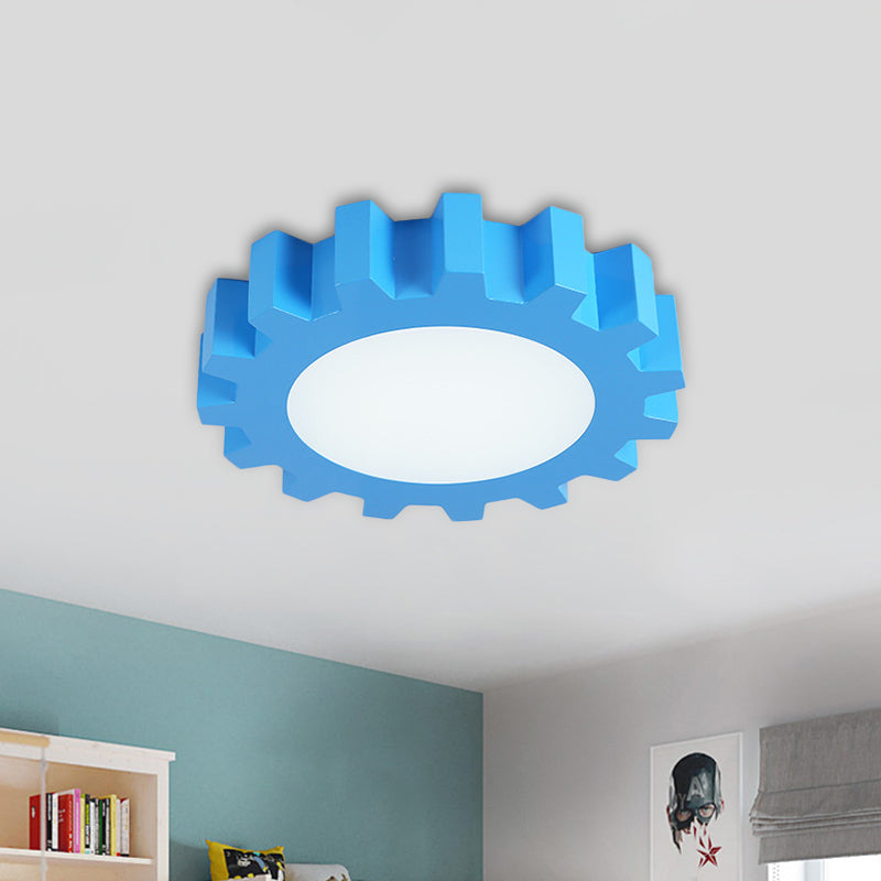 Gear Flush Lighting Kids Metallic Blue/Green LED Surface Mount Ceiling Light with Acrylic Shade