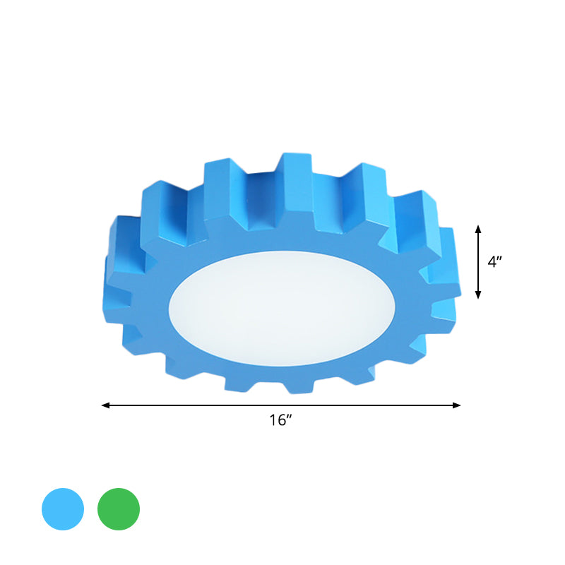 Gear Flush Lighting Kids Metallic Blue/Green LED Surface Mount Ceiling Light with Acrylic Shade