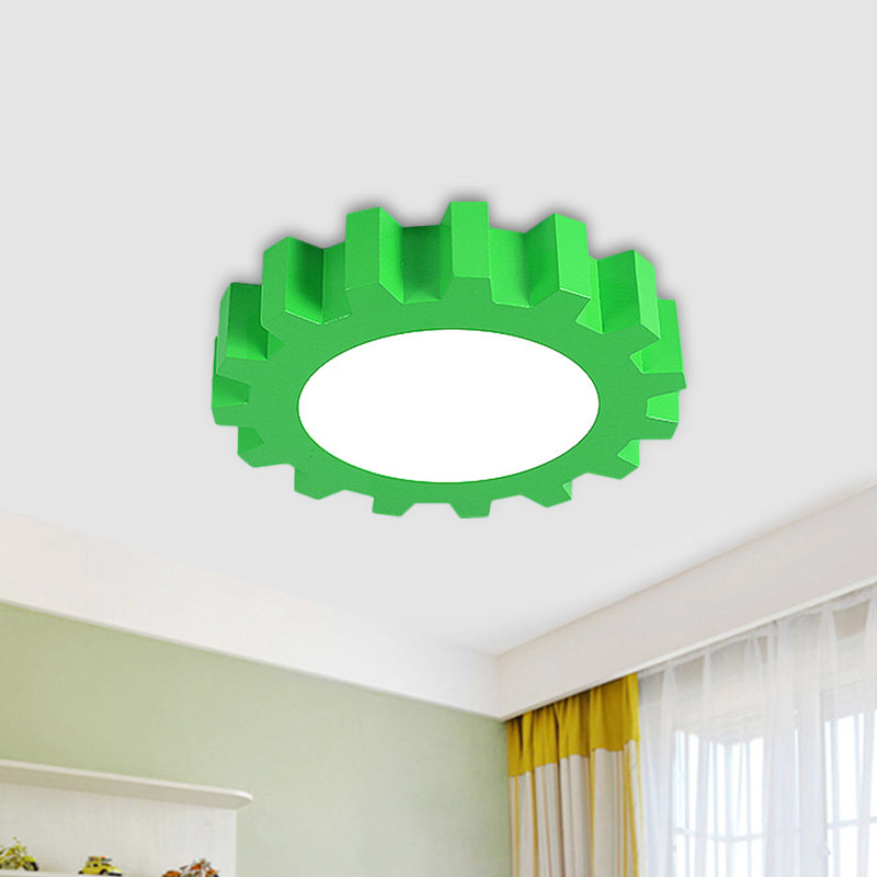 Gear Flush Lighting Kids Metallic Blue/Green LED Surface Mount Ceiling Light with Acrylic Shade