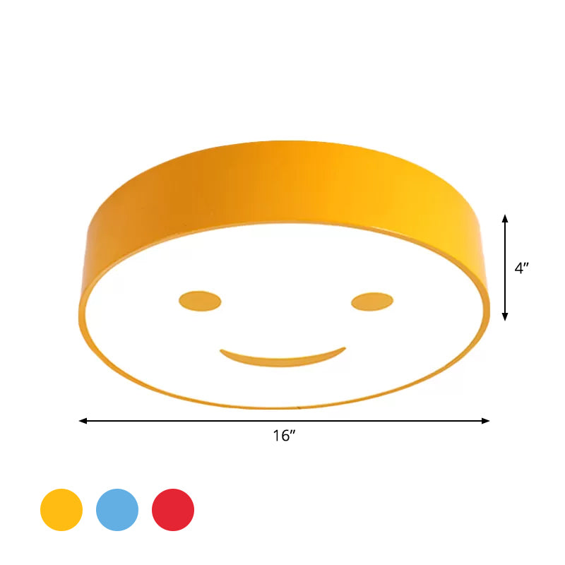 Plafonnier LED rond avec visage souriant pour enfants, en acrylique, rouge/jaune/bleu, proche du plafond, pour la maternelle