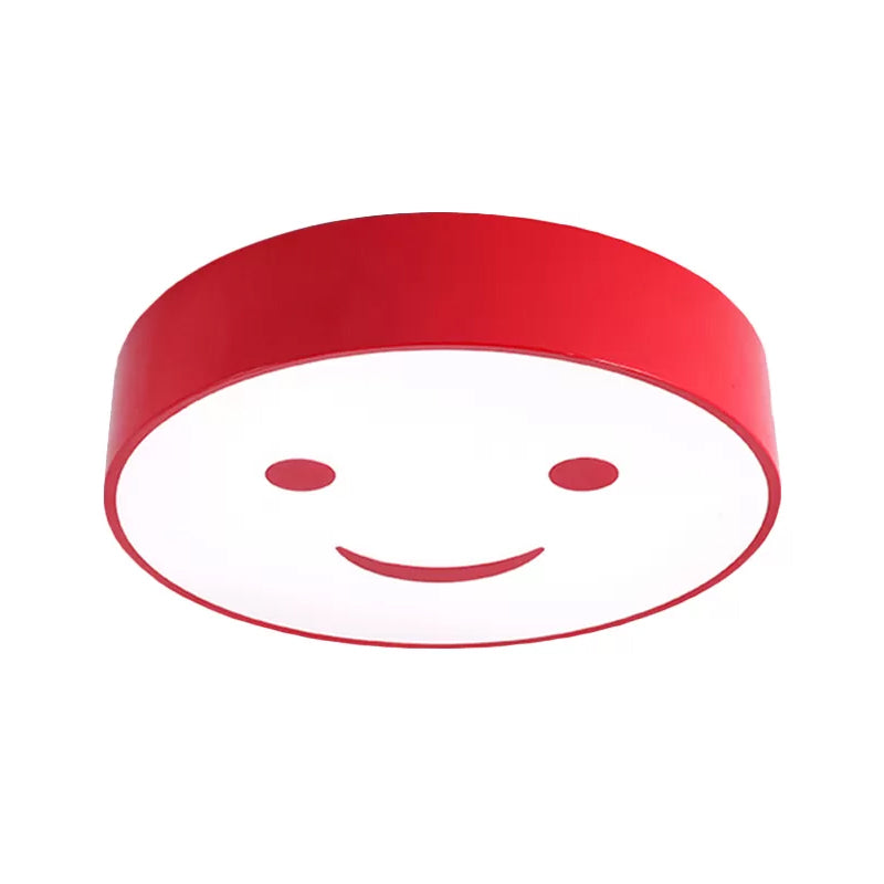 Plafonnier LED rond avec visage souriant pour enfants, en acrylique, rouge/jaune/bleu, proche du plafond, pour la maternelle
