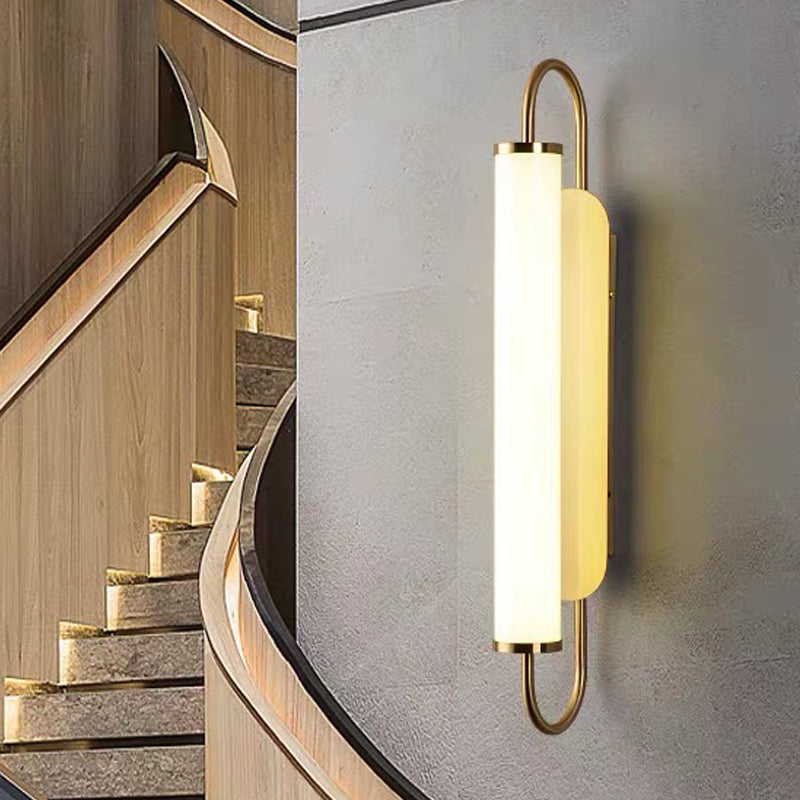 Oval Frame Wall Light Fixture Modern Metal LED Brass Wall Mounted Lamp with Tubular Opal Glass Shade