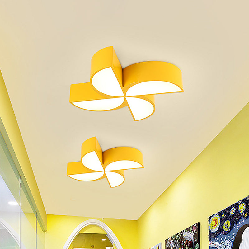 Windmill Baby Room Ceiling Mounted Lamp Acrylic LED Kids Flush Light Fixture in Red/Yellow/Blue