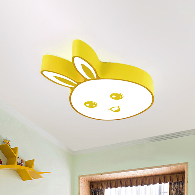 Pink/Yellow/Blue Rabbit Head Lighting Fixture Kids Metallic Flushmount Ceiling Lamp with Acrylic Shade