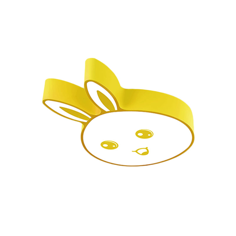 Pink/Yellow/Blue Rabbit Head Lighting Fixture Kids Metallic Flushmount Ceiling Lamp with Acrylic Shade
