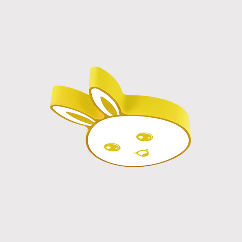 Pink/Yellow/Blue Rabbit Head Lighting Fixture Kids Metallic Flushmount Ceiling Lamp with Acrylic Shade