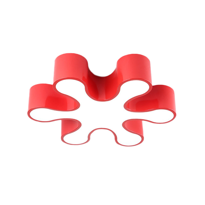 LED Bedchamber Flush Mount Lamp Kids Red/Yellow/Blue Ceiling Light Fixture with Floral Acrylic Shade