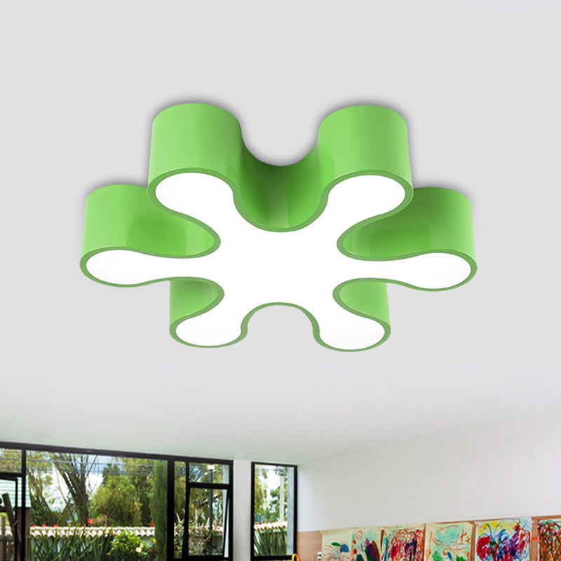 LED Bedchamber Flush Mount Lamp Kids Red/Yellow/Blue Ceiling Light Fixture with Floral Acrylic Shade