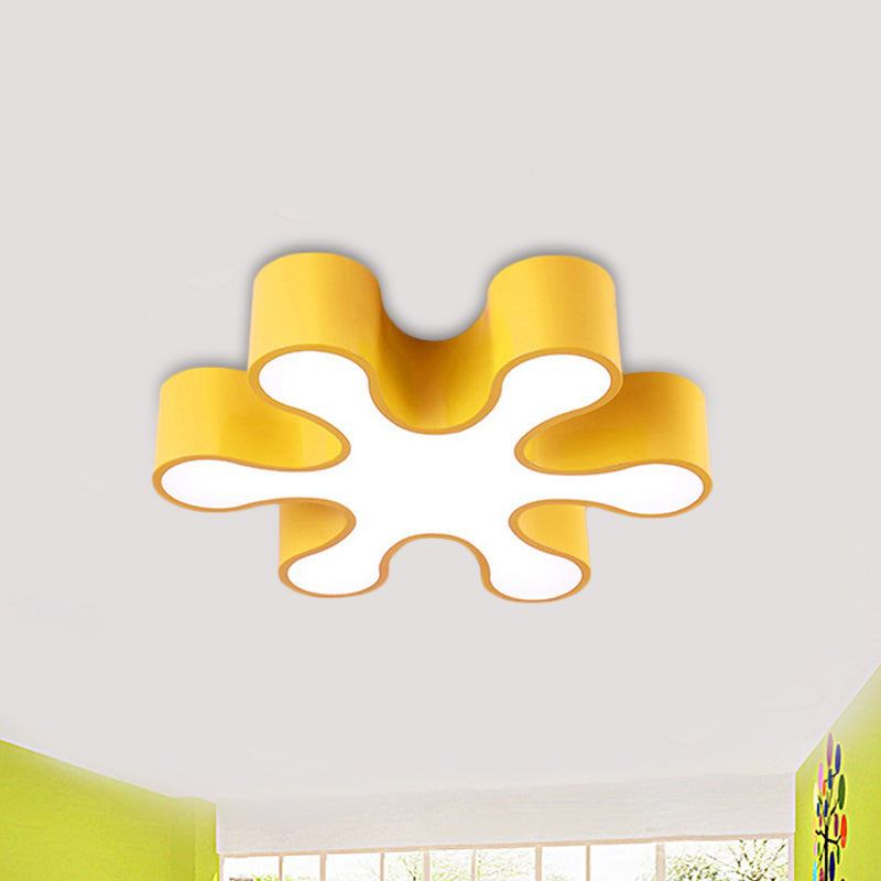 LED Bedchamber Flush Mount Lamp Kids Red/Yellow/Blue Ceiling Light Fixture with Floral Acrylic Shade