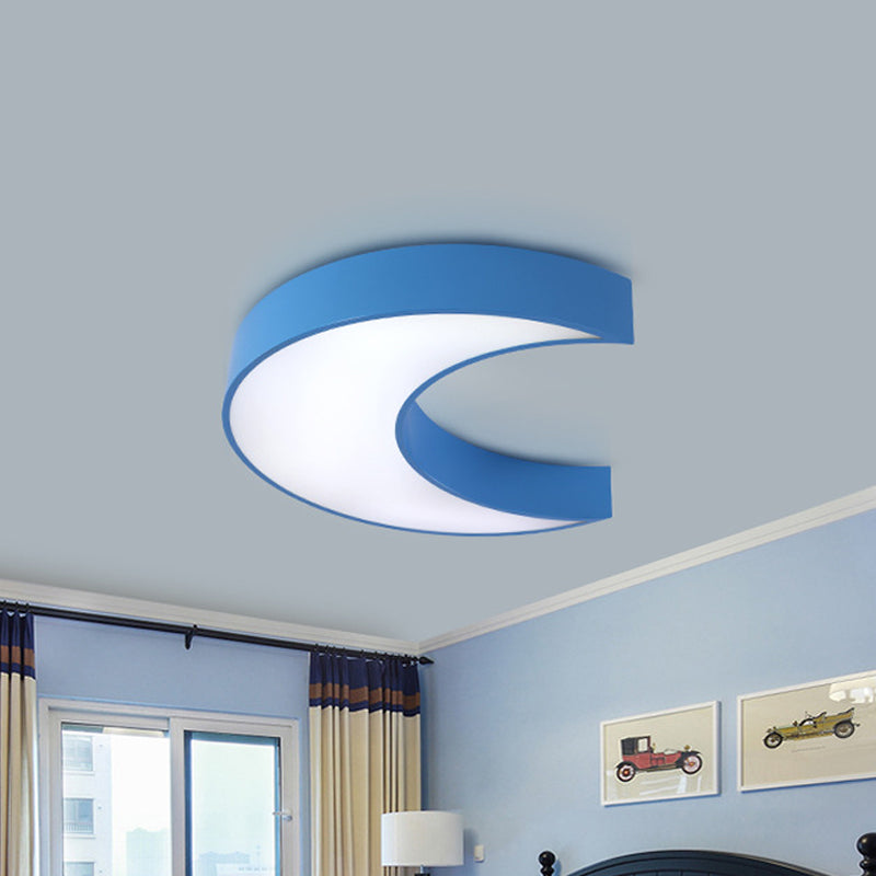 Crescent Moon Bedchamber Flush Lighting Acrylic LED Children Flush Mount Fixture in White/Yellow/Blue