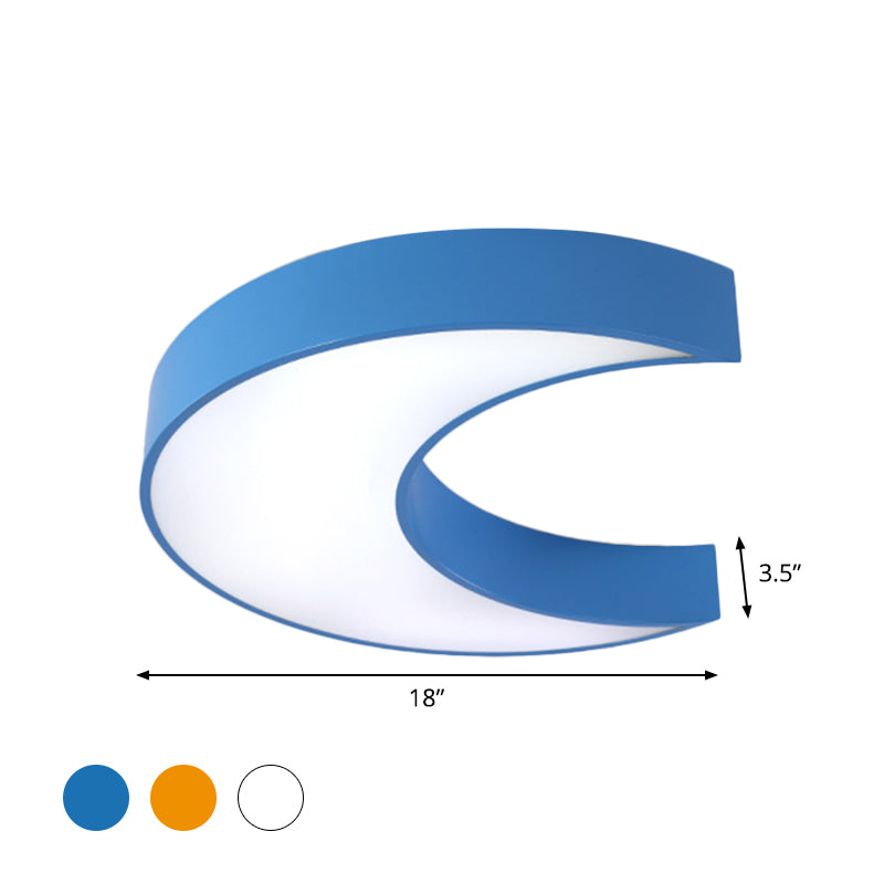 Crescent Moon Bedchamber Flush Lighting Acrylic LED Children Flush Mount Fixture in White/Yellow/Blue