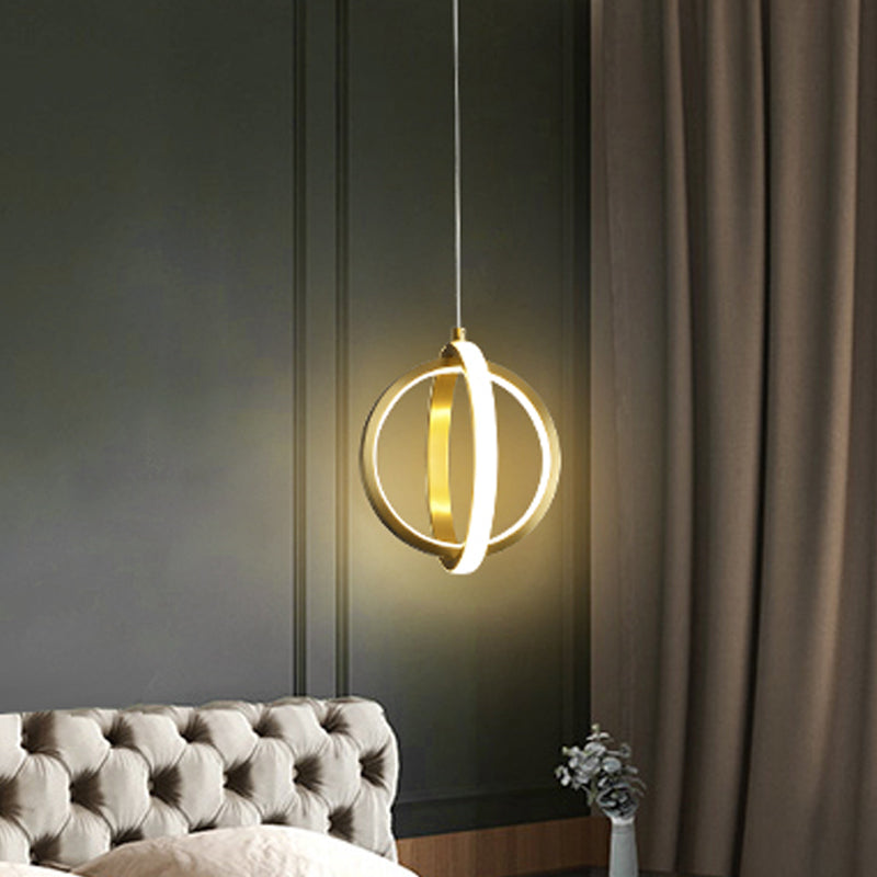 Gold Dual Ring Mini Pendant Light Kit Simplicity LED Metallic Down Lighting Pendant
