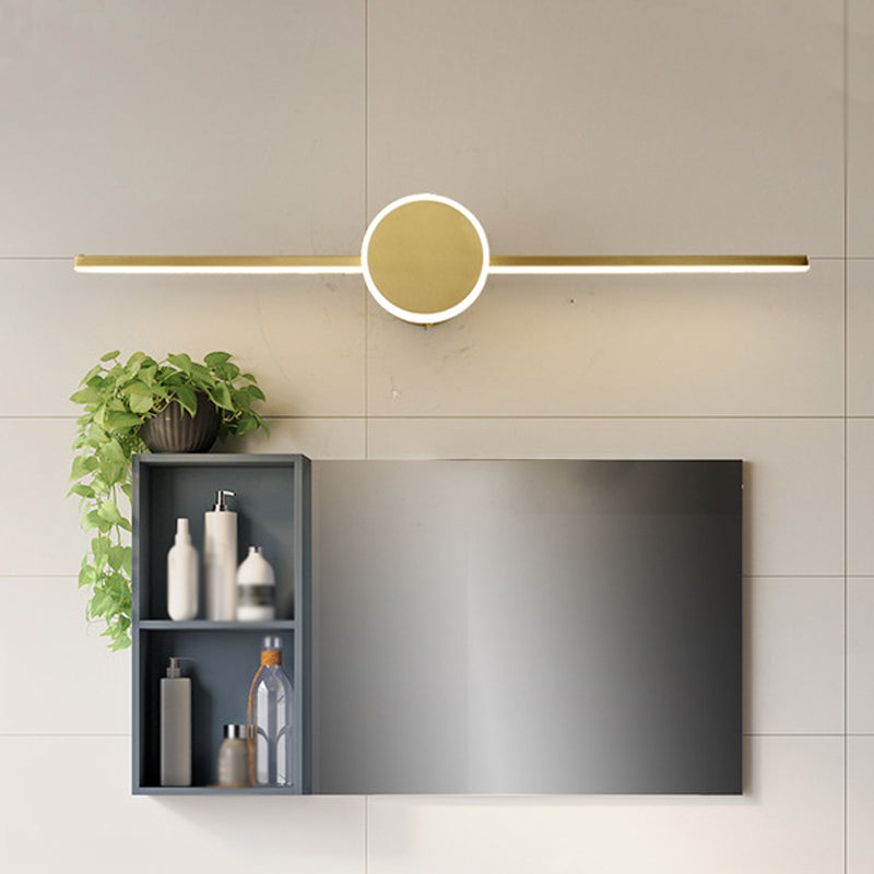 Modern Line through Cylinder Wall Sconce Metallic LED Washbasin Vanity Lighting Fixture in Gold