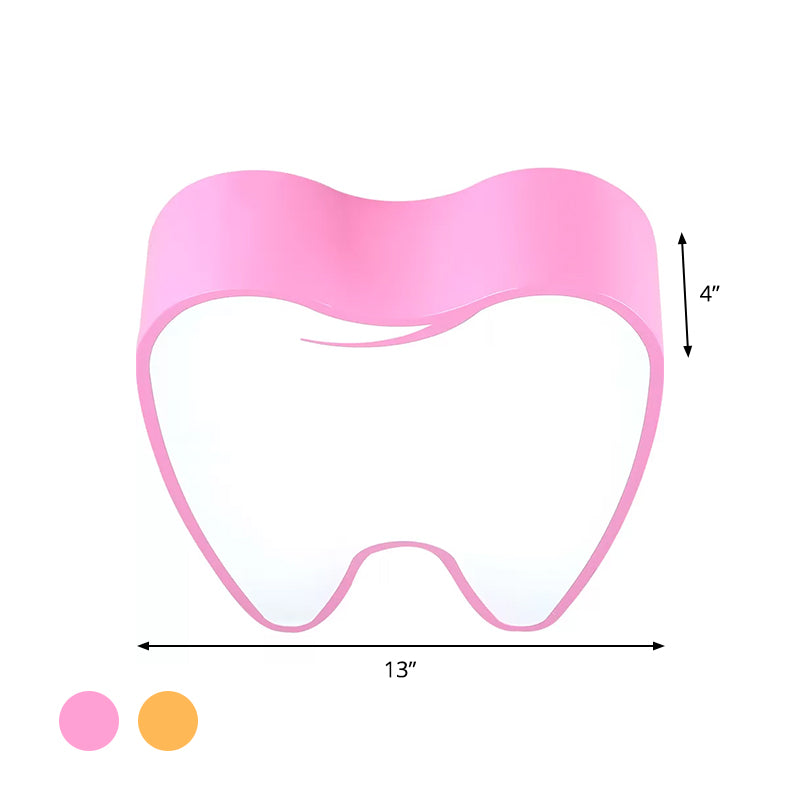 Tooth-Shaped Acrylic LED Flushmount Lighting Children Pink/Yellow Close to Ceiling Lamp