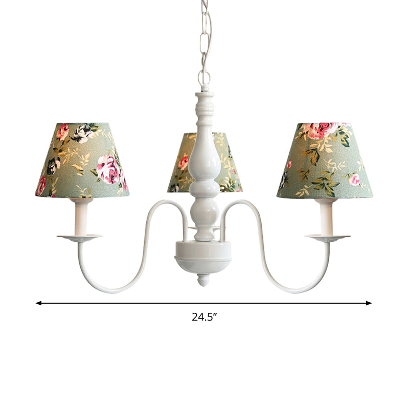 Kids Flower Hanging Light with Tapered Shade 3 Lights Metal Chandelier in Green for Nursing Room