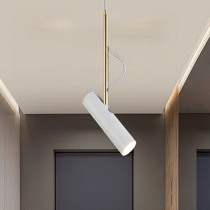 Cylinder Metallic Mini Suspension Pendant 1 Bulb Black/White Hanging Light Fixture in Warm/White Light