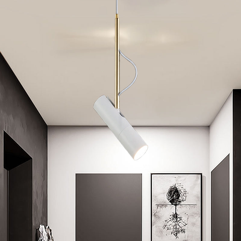 Cylinder Metallic Mini Suspension Pendant 1 Bulb Black/White Hanging Light Fixture in Warm/White Light
