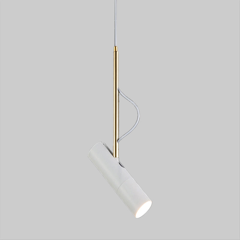 Cylinder Metallic Mini Suspension Pendant 1 Bulb Black/White Hanging Light Fixture in Warm/White Light