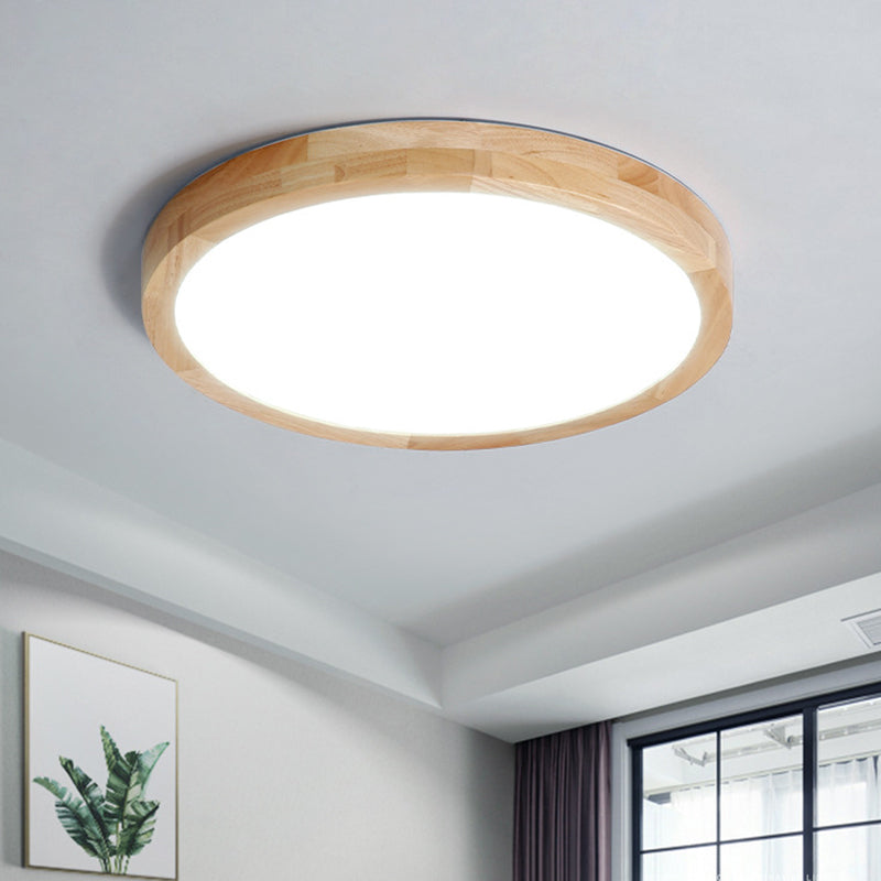 15"/19"/23,5" W LED salon plafond verzonken modernistische beige inbouwlamp met cirkelvormige houten kap